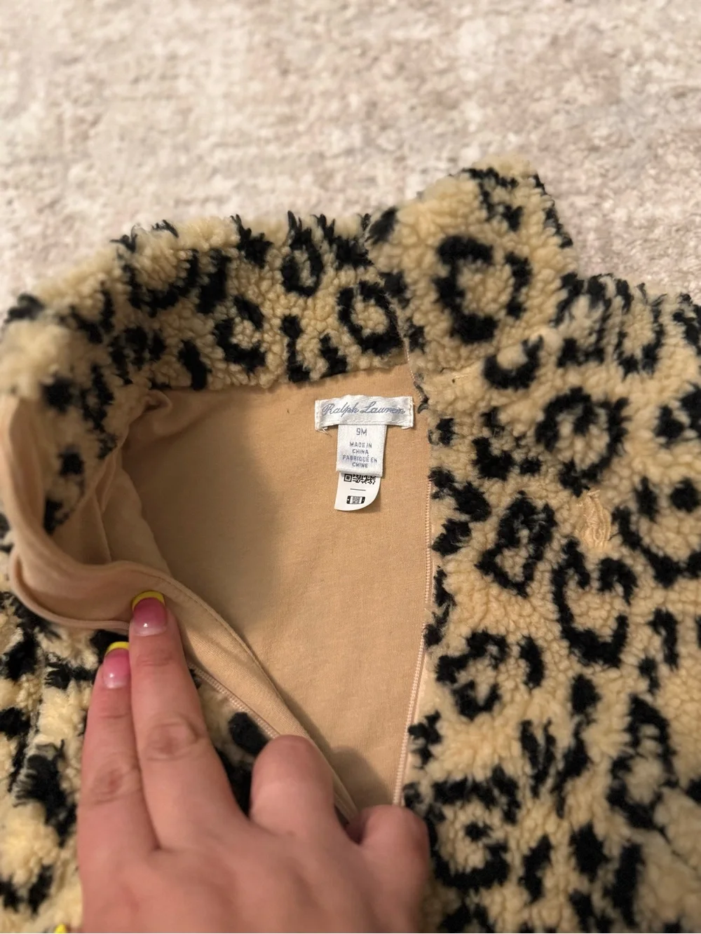 Ralph Lauren Kids Leopard Print Plush Zip Jacket - Beige & Black size 9M